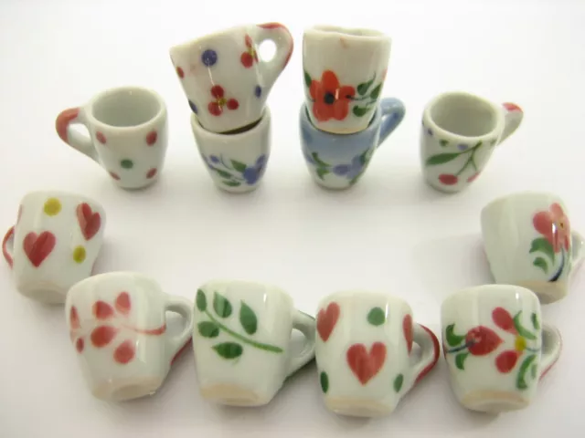 12 Mixed HandPaint Ceramic Tea Coffee Mug Cup Dollhouse Miniatures Supply 13228