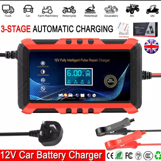 Car Battery Charger 12V 6A Fast Charger Automatic Smart Pulse Repair AGM/GEL UK