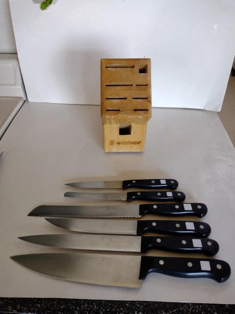 Lot of WUSTHOF Gourmet Knives Set Of 6 & Block, 4572 4114 4130 4143+ Germany Lot of WUSTHOF Gourmet Knives Set Of 6 & Block, 4572 4114 4130 4143+ Germany
