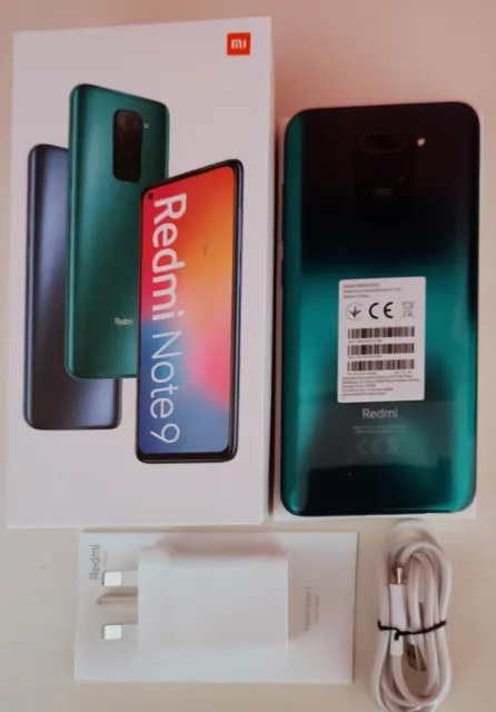 Xiaomi Redmi Note 9 unlocked mobile. 64Gb / 3GB. Boxed. Forest Green. VGC