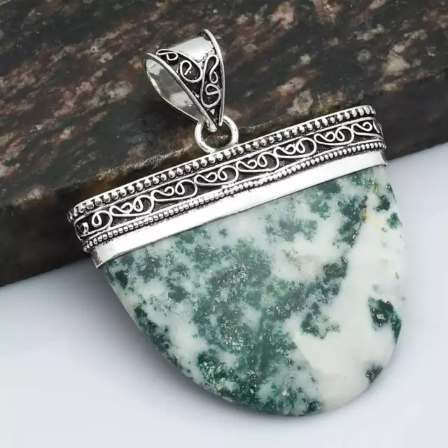 Tree Agate Gemstone Handmade Antique Design Pendant Jewelry 2.32" AP-20500