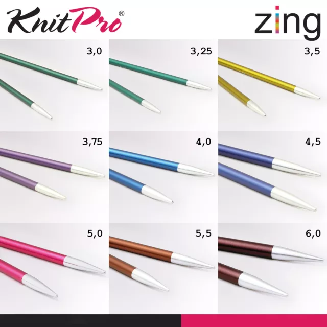 KnitPro Zing Interchangeable Aiguille Forte Longueur 10 CM Aluminium 9 Tailles