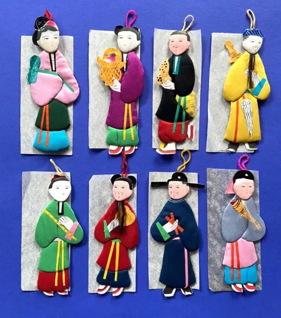 8x Miniatura Seda Figuras Hecho En China Asiática Muñecas Adorno Navidad
