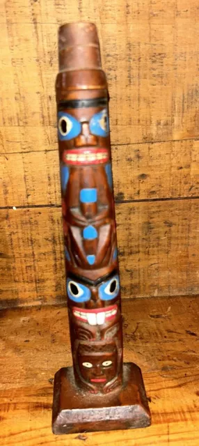 VTG  Casted Simulated Wood Totem Pole Alaska Hand Painted 8.5” OG Stickers