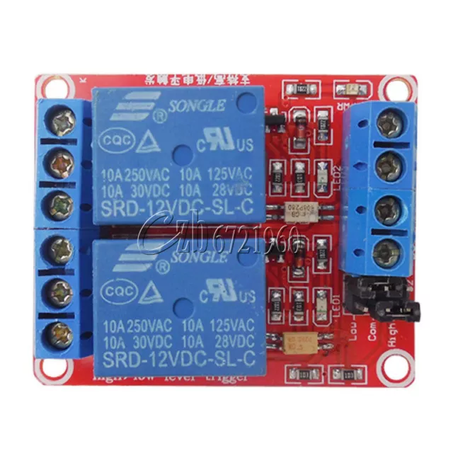 12V 2 Channel Relay Module With Optocoupler Support High Low Level Trigger