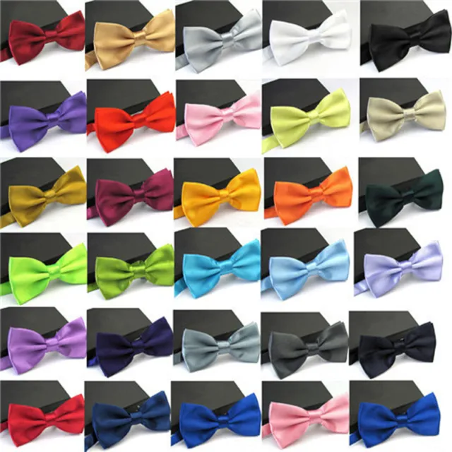 Men's Silk Satin Bow Tie Solid Colour Pre Tied Bowtie Necktie Tuxedo Wedding✿ `