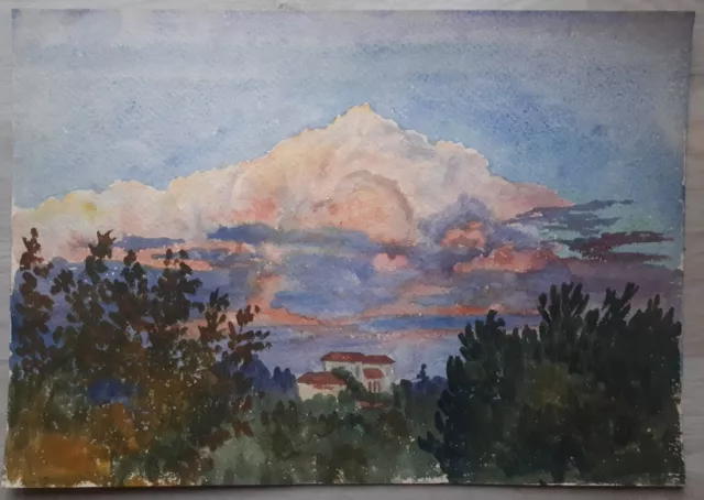 Belle Peinture Sur Papier Aquarelle Paysage Maison vue de Ciel