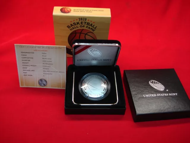 2020 Basketball Hall Of Fame Proof .999 Fine Silver Dollar - Nice