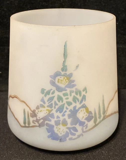 Antique Vintage Art Nouveau Hand Painted Frosted Glass Lamp Shade Brass Fitter