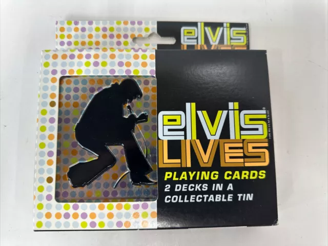 ELVIS PRESLEY LIVES Bicycle 2 DECKS PLAYING CARDS In Collectible Tin 2005 Retro
