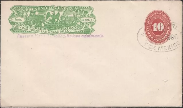 Mexico, 1887. Wells Fargo Express Enveloppe H&g 32, D'Occasion