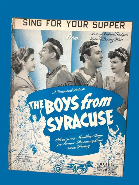 Sing For Your Supper Movie Sheet Music The Boys From Syracuse Rodgers Hart 1940