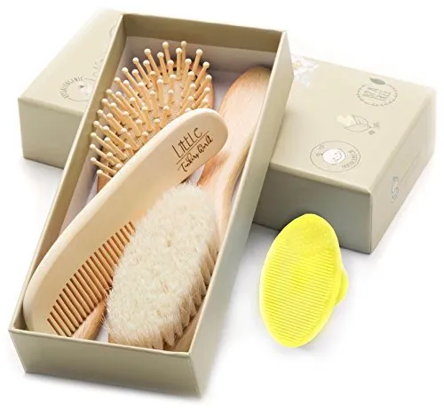 Wooden Baby Hair Brush and Comb Set (4-Piece) for Newborns and Toddlers |