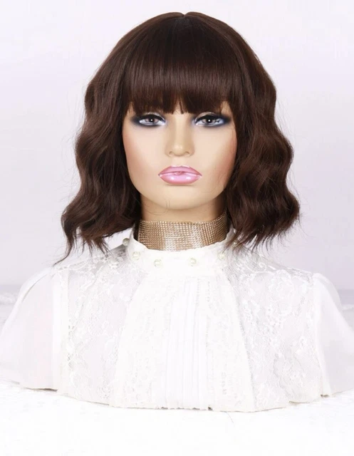 Perruque Synthétique Noire Longue, Bouclée Avec Frange - Bonnet OFFERT - Taille Moyen - Neuf