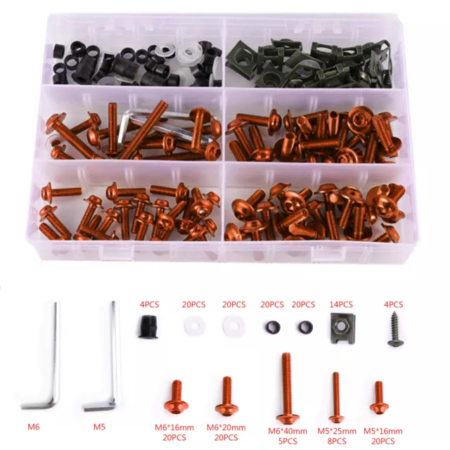 177PCS Sportbikes Motorcycle Fairing Bolts Kit M5/M6 Fastener Screws Orange FN