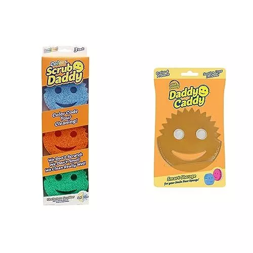 SCRUB DADDY COLORS 3 Pack & Caddy Smart Storage per spugne Smile Face (o1G)  EUR 24,45 - PicClick IT
