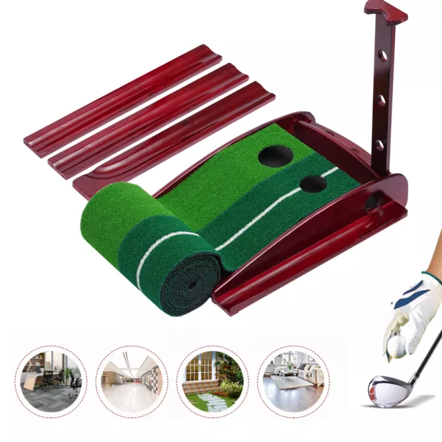 Golf Putting Green Practice Mat W/ Auto Ball Return Training Aid W/Rod Rack