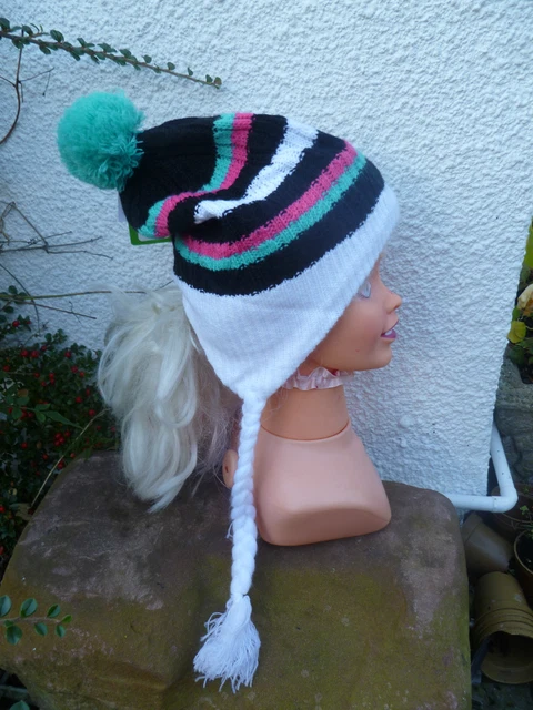 BULA KNITTED BOBBLE Peruvian Striped Hat Fleece Lined One Size Ski