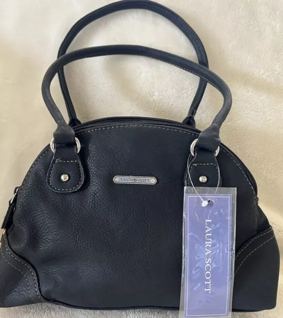 LAURA SCOTT BLACK Leather And Fabric Handbag Purse 35.00 PicClick
