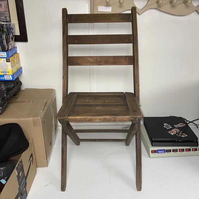 Vintage Congregational Church Folding Slat Wooden Chair Industrial Folding Chair