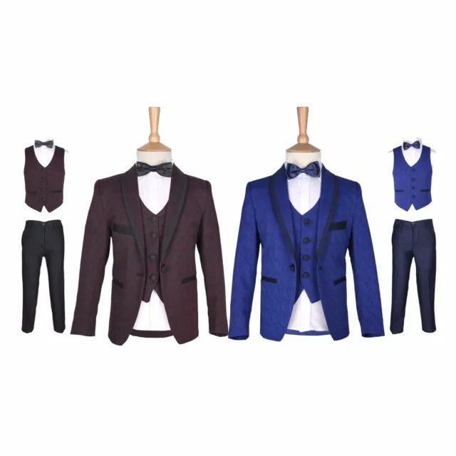 Boys Premium Formal Blue & Navy Suit Kids Burgundy & Black Wedding Suits