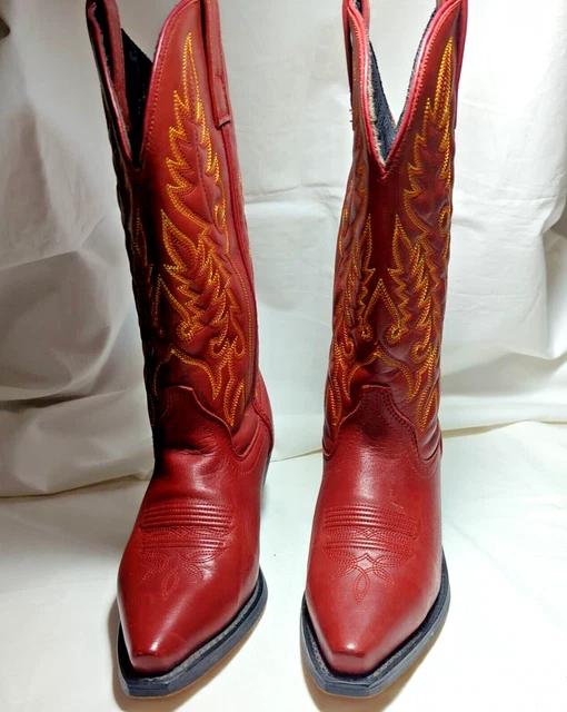 Laredo Madison Western Boot SZ 6M Embroidered Snip Toe Leather Cowgirl Red 51055
