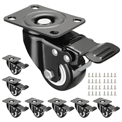 Casters 8 Pack Swivel Wheels with Brake, 1.5 inch Castor Wheels (d=1-1/2",