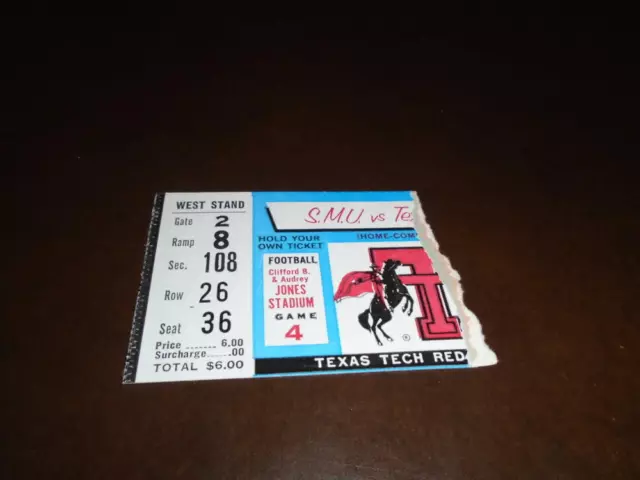 1976 Smu At Texas Tech College Football Ticket Stub Ex