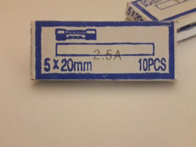 Fusible en verre TEMPORISE.SLOW 50x20mm 2.5A (1boite de 10).GLASS FUSES.