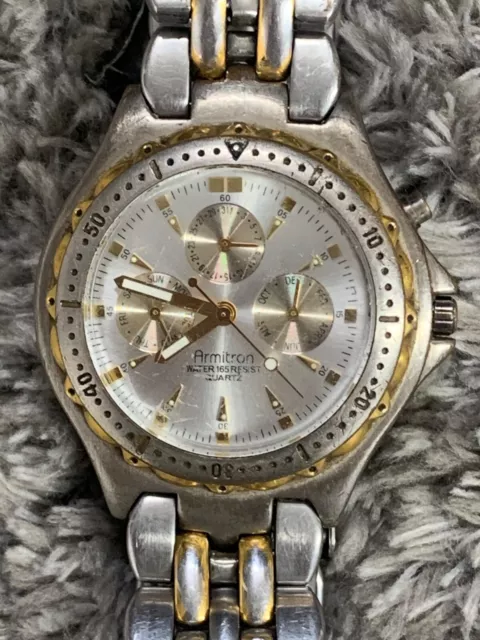 Armitron Gold/Silver 20/ 1383 Japan WR165FT Men’s Watch Wristwatch (UNTESTED)