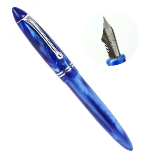 Pluma estilográfica de acrílico azul con punta de titanio ultra flexible,...