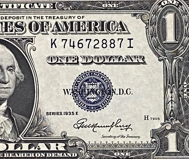 $1 1935-E ( K-I Block )  BLUE SEAL SILVER CERTIFICATE CU.