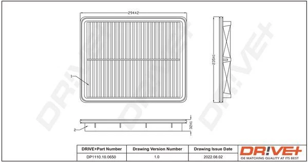 Dr!ve+ Filtre à air DP1110.10.0650 pour KIA pour SORENTO I (JC) 294mm 237mm 34mm