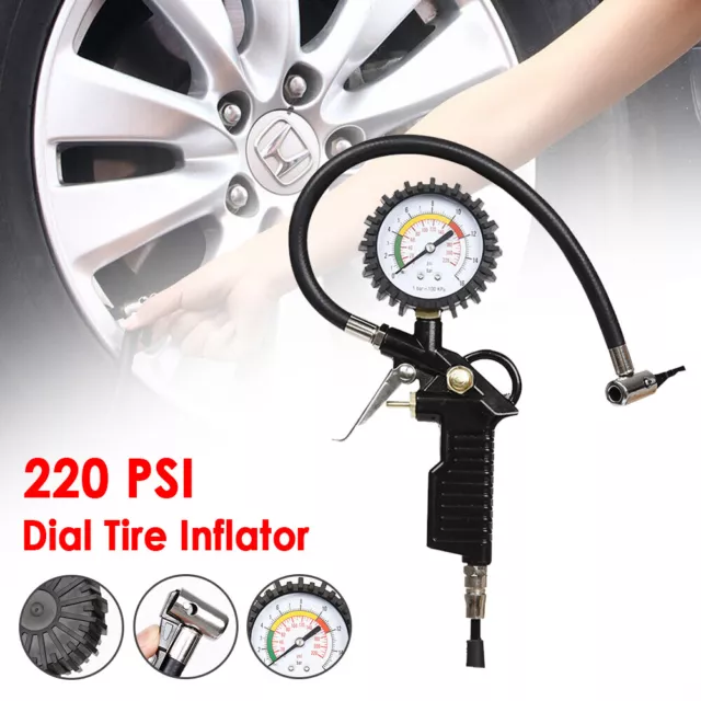 Garage Air Line Tyre Pump Car Tyre Inflator Pressure Gauge For Compressor Gun UK