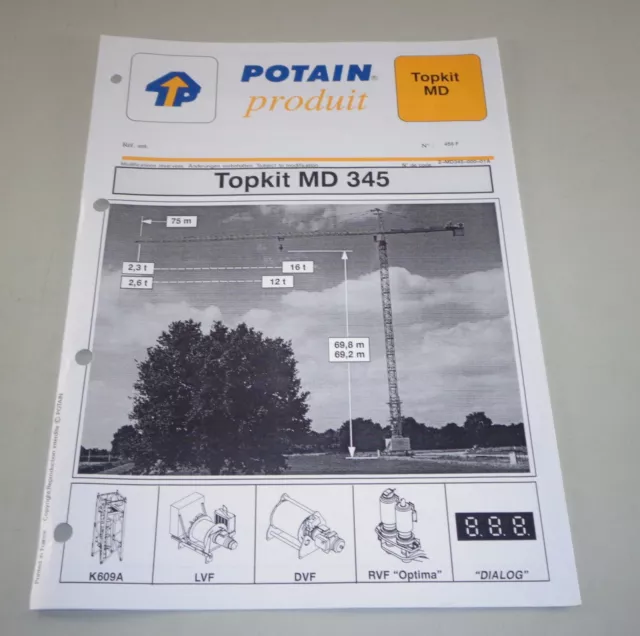 Produit Fiche Technique Potain Grue Topkit Md 345