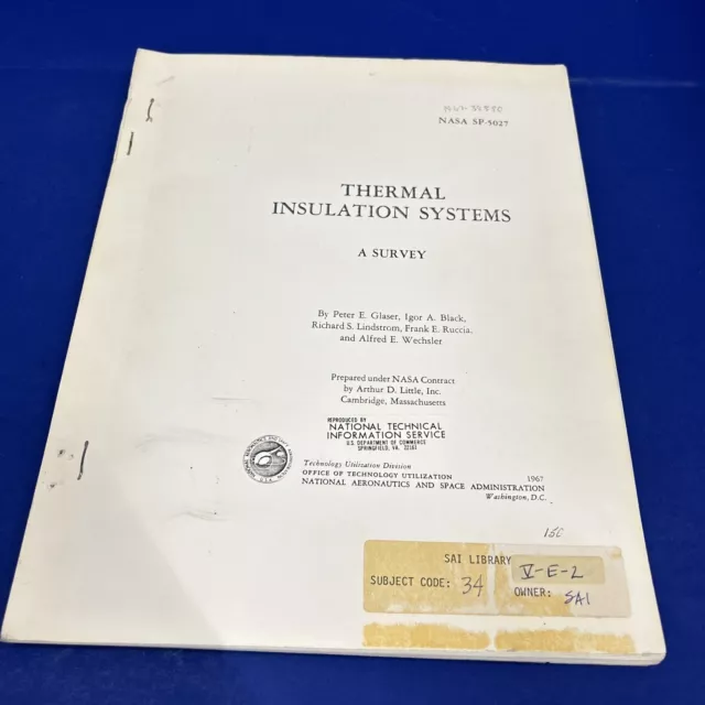 1967 NASA SP-5027 Thermal Insulation Systems Survey SAIC SPACE