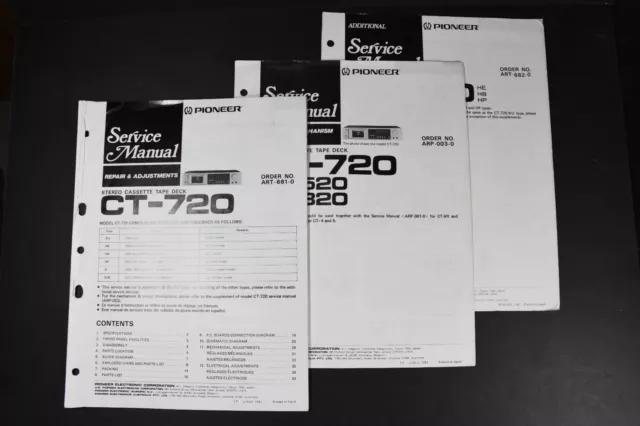 Pioneer CT-720 Cassette Deck Service Manuals - Genuine Original