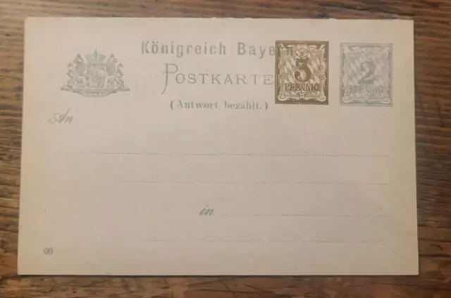 2 x BAYERN 1906 3Pf braun neben 2 Pf grau Rauten ungebrauchte GA-Postkarte