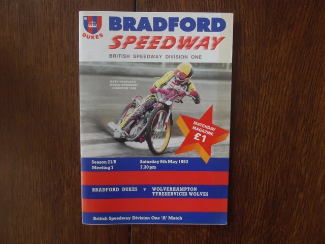 Bradford Dukes v Wolverhampton Wolves Division 1 Speedway Programme 08/05/93