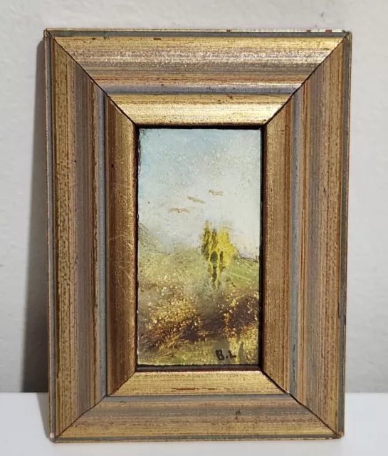 Tiny painting in wooden frame by artist B.L Home decor Art Paint BL Mystery Art