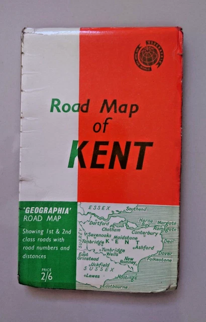 VINTAGE GEOGRAPHIA ROAD Map of Kent 1960's Folding Paper Map £6.25 ...