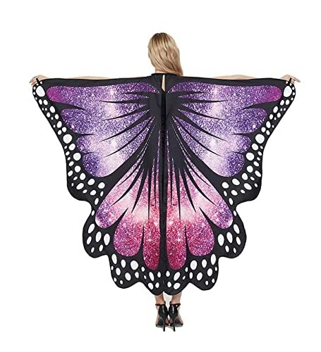 (53*66in, Purple Star) Women Butterfly Wings Shawl Fairy Girls Cape Halloween
