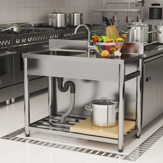 Lavabo Commerciale In Acciaio Inox 38x33x83 Cm - Lavello Autoportante Con Rubinetto 360° Per Bar, Ristoranti