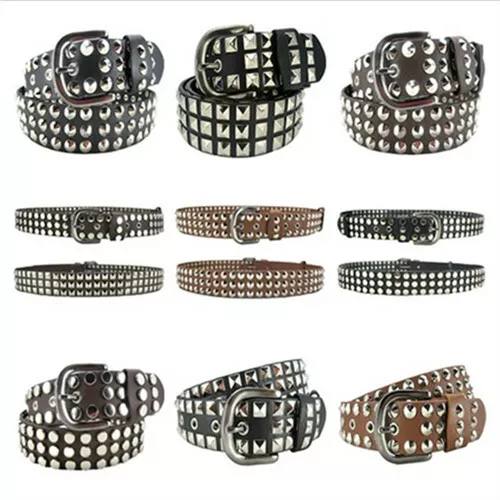 Mens Punk Rivet Studded Belt Faux Leather Pin Buckle Dance Show Waistband Strap