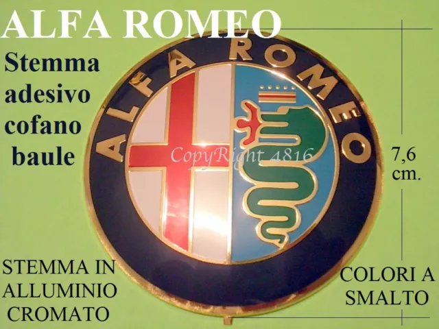 ALFA ROMEO 76 mm 7,6 cm Cofano Baule STEMMA Badge Logo Fregio Emblema Adesivo