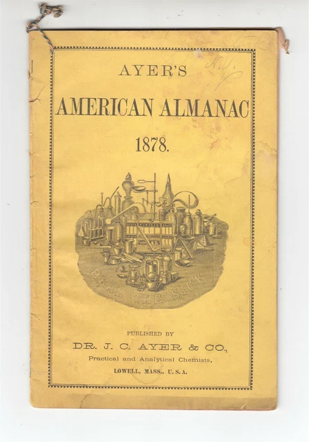 Vintage 1878 AYER'S AMERICAN ALMANAC // Farmers Almanac Lowell, Massachusetts