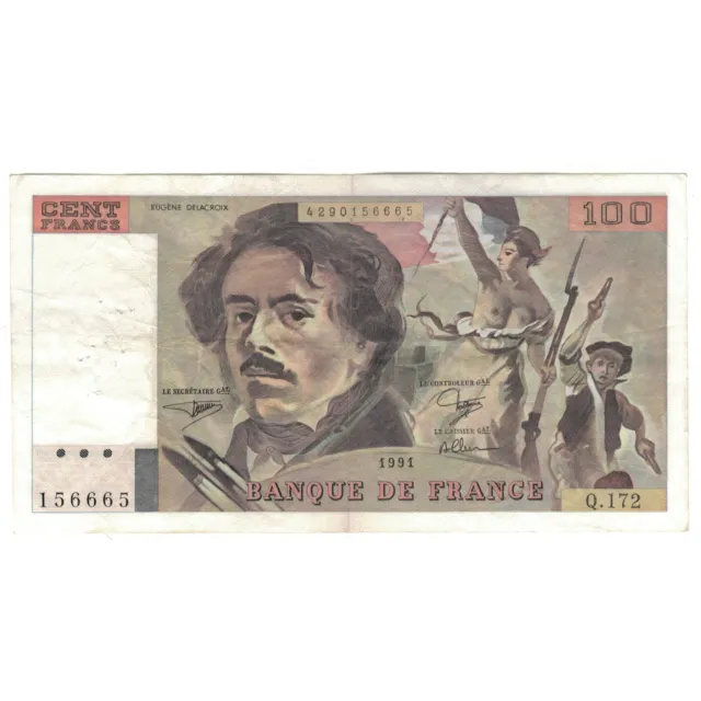 [#231312] France, 100 Francs, Delacroix, 1991, Q.172, EF, Fayette:69.b.3.a.4