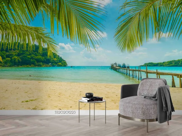 3D Beach Ocean Palm Tree Wallpaper Wall Mural Removable Self-adhesive 164