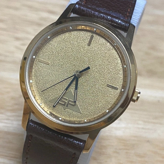 VINTAGE JOSTENS QUARTZ Watch Swiss GP Men Gold Tone Leather Band New