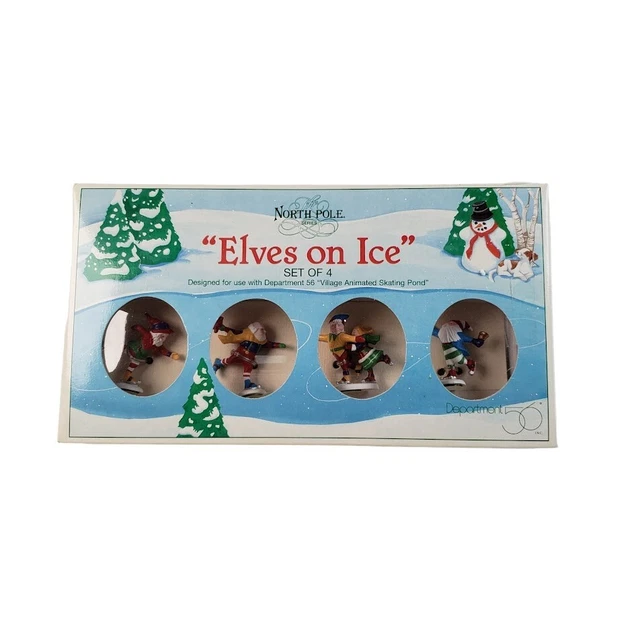 Department 56 North Pole Elves on Ice Figures Use with Animated Skating Pond New